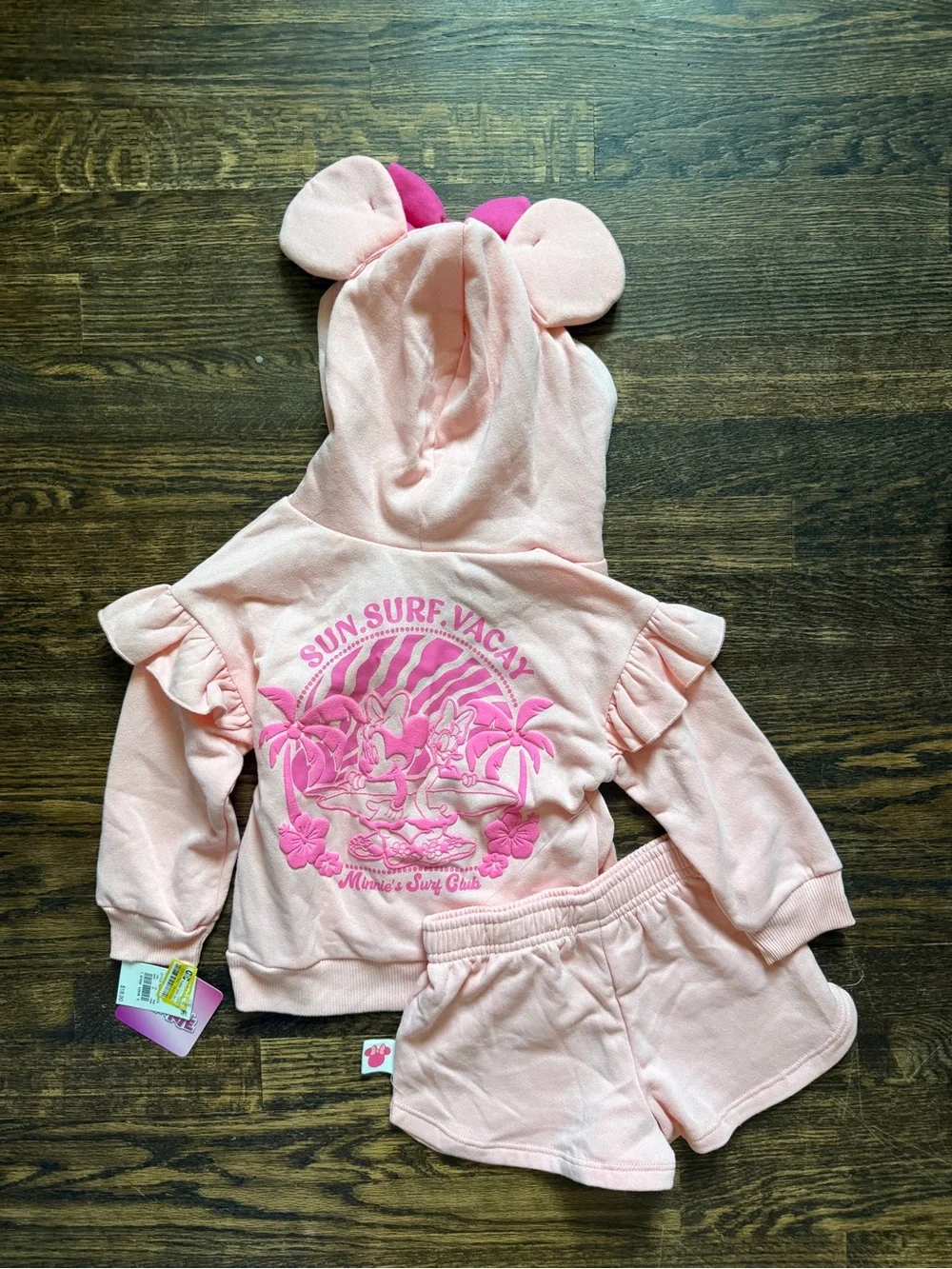 Disney Minnie Mouse Toddler Girls hooded zip up and shorts set with Minnie ears